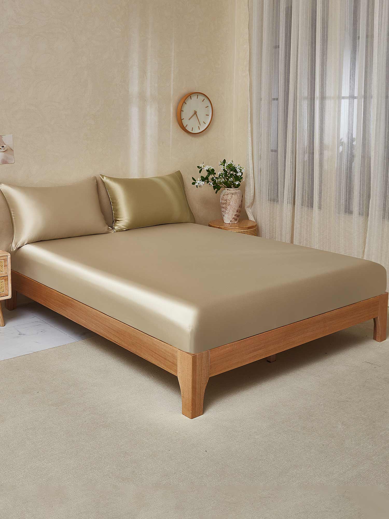 [Beige+Khaki] SilkSilky-DE 19Momme Reine Seide Bedding Set 001,