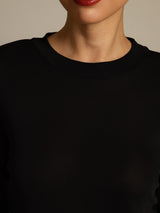 [Schwarz] SilkSilky-DE Long Sleeve Crew-Ausschnitt T-Shirt 004