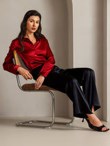 [Rot] SilkSilky-DE Long Sleeve Lapel Collar Damenhemd 006