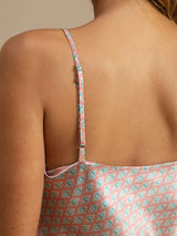 [Rosa Herz Geo] SilkSilky-DE 19Momme Spaghettiträger V Ausschnitt Camisole-Set 006