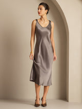 [Dunkelkhaki] SilkSilky-DE Sleeveless Kleider 005