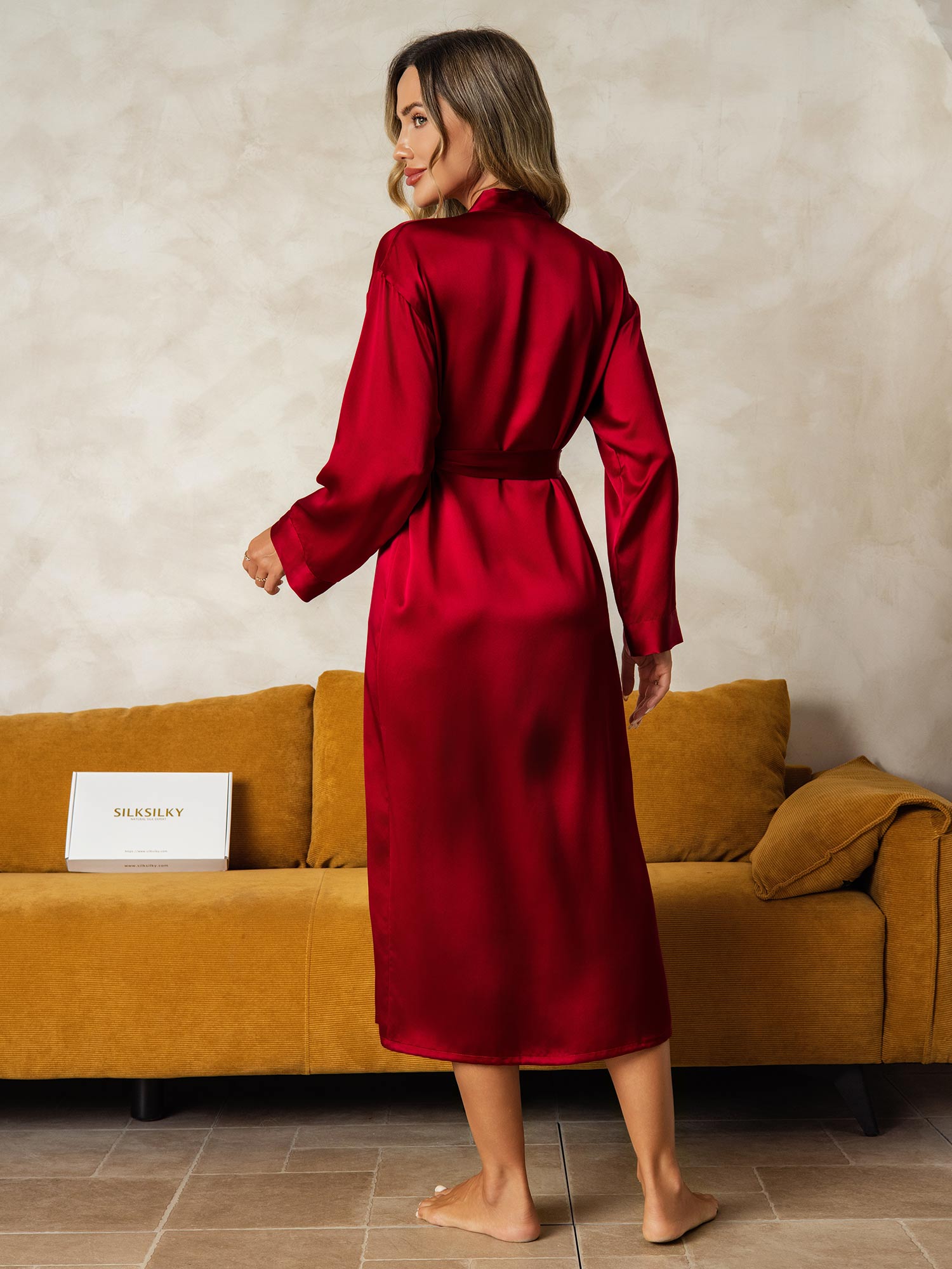 [Rotwein] SilkSilky-DE Long Sleeve Damen Morgenmantel 002