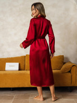 [Rotwein] SilkSilky-DE Long Sleeve Damen Morgenmantel 002