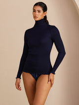 [Dunkelblau] SilkSilky-DE Long Sleeve Turtle Neck T-Shirt 007