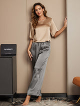 [Multi] SilkSilky-DE Half Sleeve Round Neck Damen Pyjamas 003