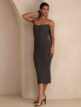 [Grau] SilkSilky-DE Spaghetti Strap Square Neck Kleider 007