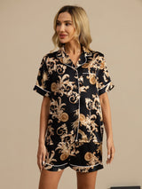 [Schwarzer Drache] SilkSilky-DE Kurzärmelig Notch-Kragen Damen Pyjamas 003