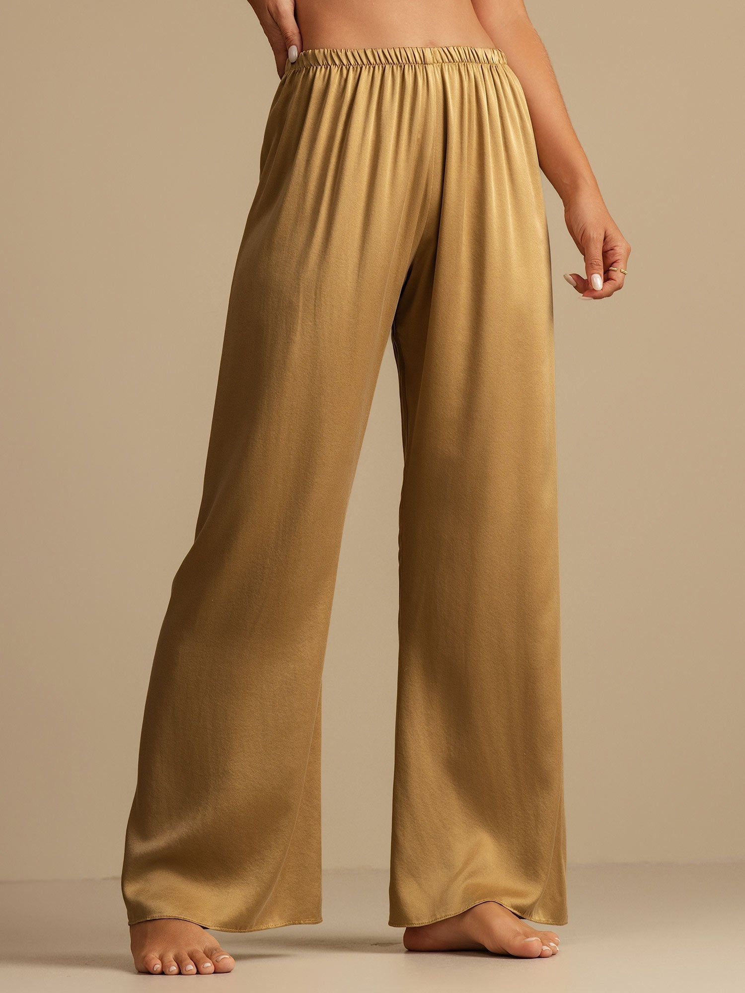 [Tan] SilkSilky-DE 19Momme Seide Womens Sleep Bottoms 001,