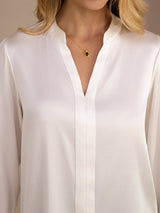 [Weiß] SilkSilky-DE Long Sleeve Damenblusen 005