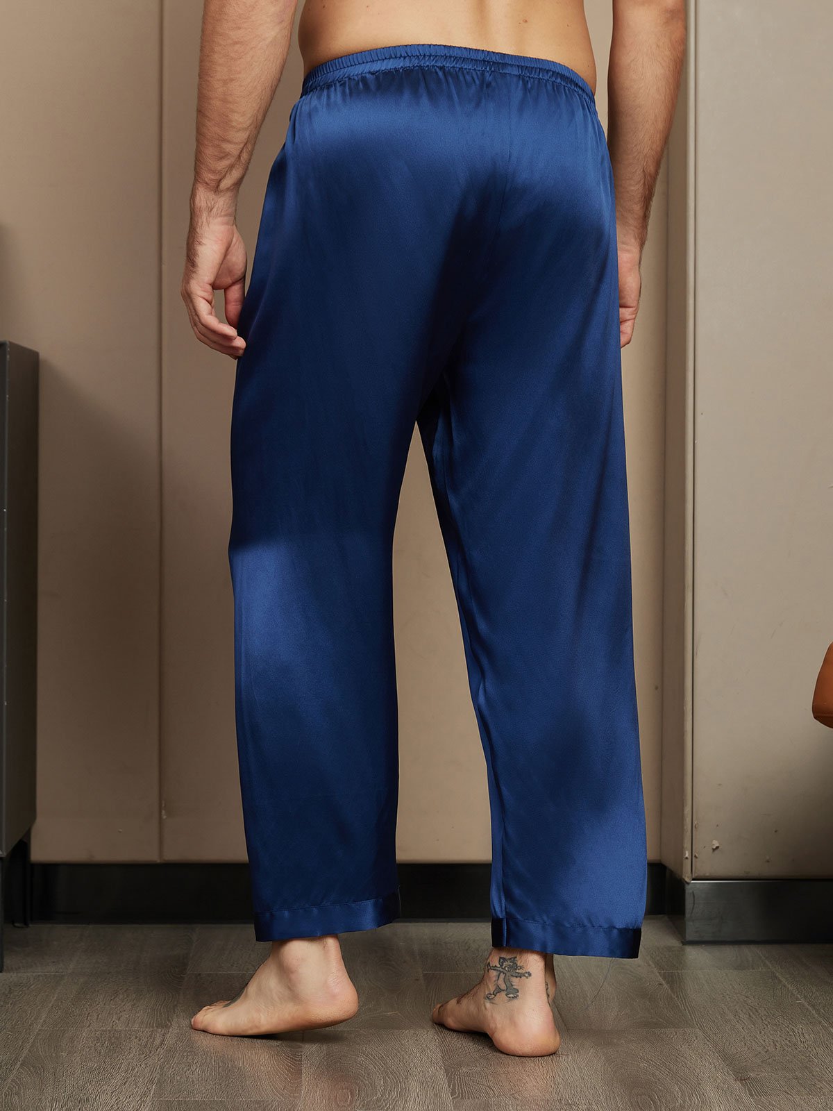 [Dunkelblau] SilkSilky-DE Reine Seide Mens Sleep Bottoms 002