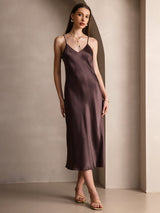 [Kaffee] SilkSilky-DE Sleeveless V Neck Kleider 001