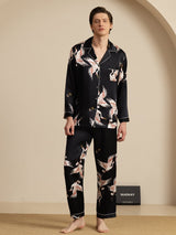 [Schwarz] SilkSilky-DE Long Sleeve Notch-Kragen Herren Pyjamas 001
