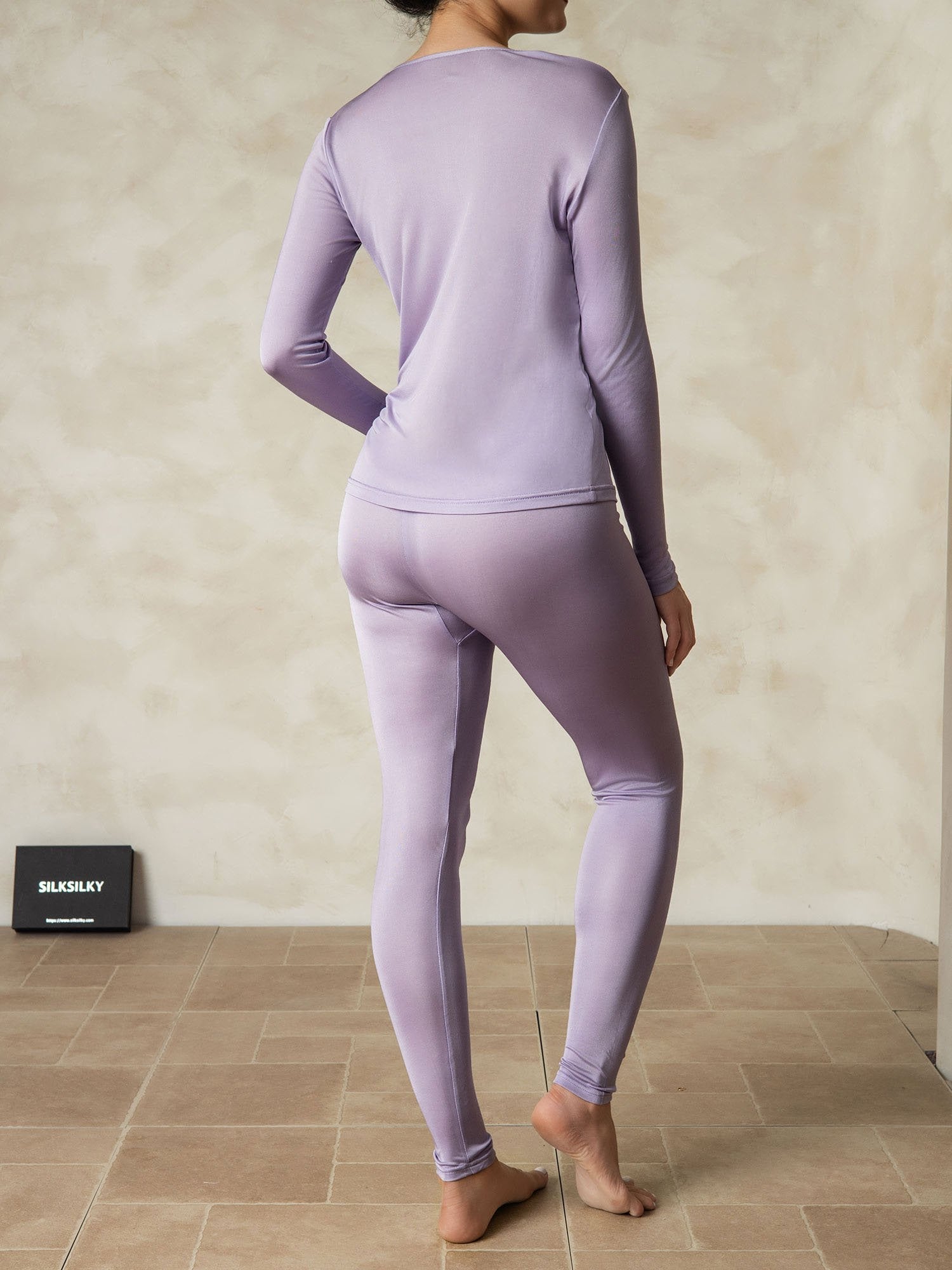 [Violett] SilkSilky-DE Long Sleeve Round Neck Damen Lange Unterwäsche 002