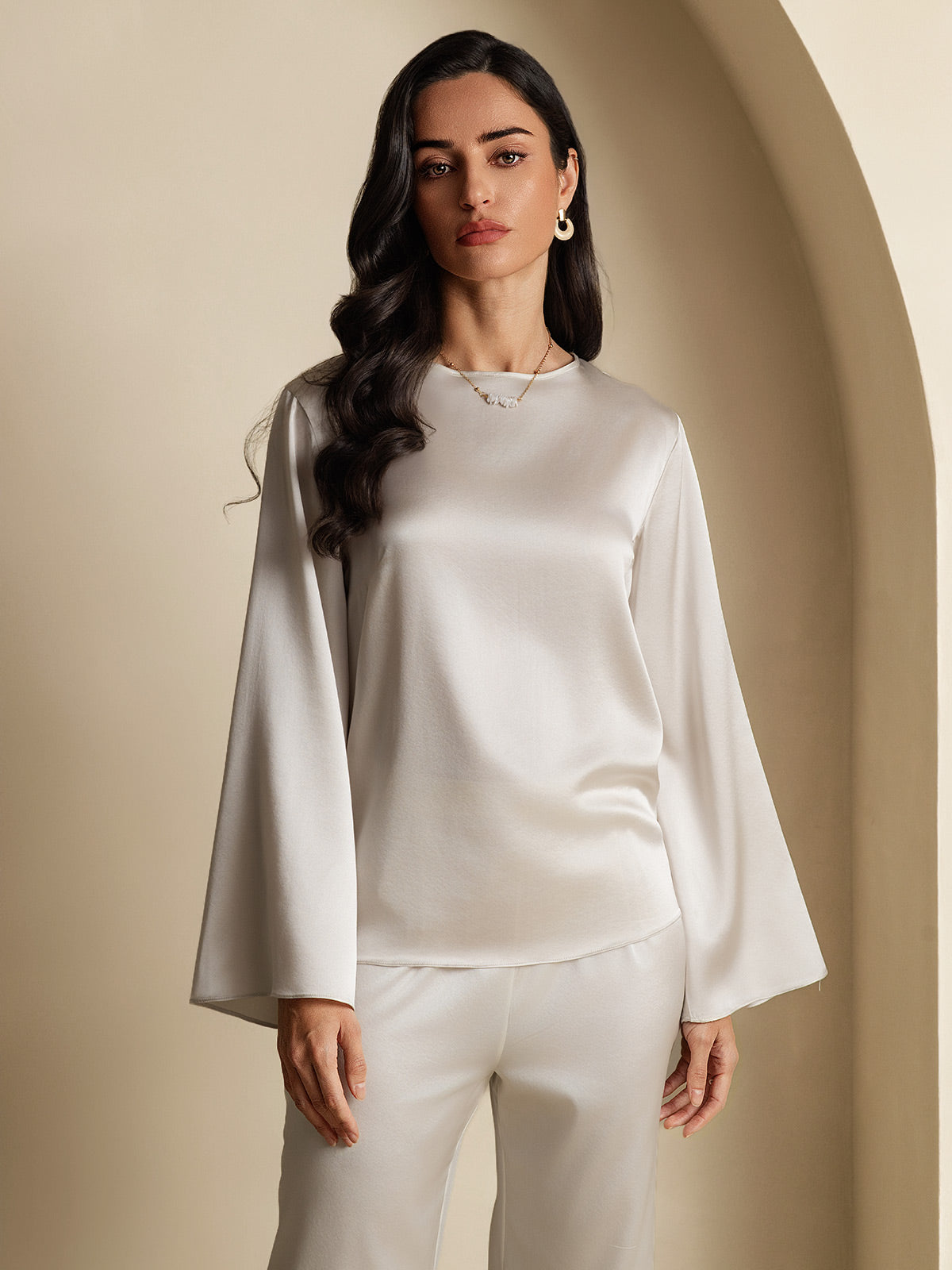 [Hellgrau] SilkSilky-DE 19Momme Seide Womens T-Shirt 003,