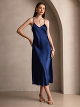 [Dunkelblau] SilkSilky-DE Sleeveless V Neck Kleider 001