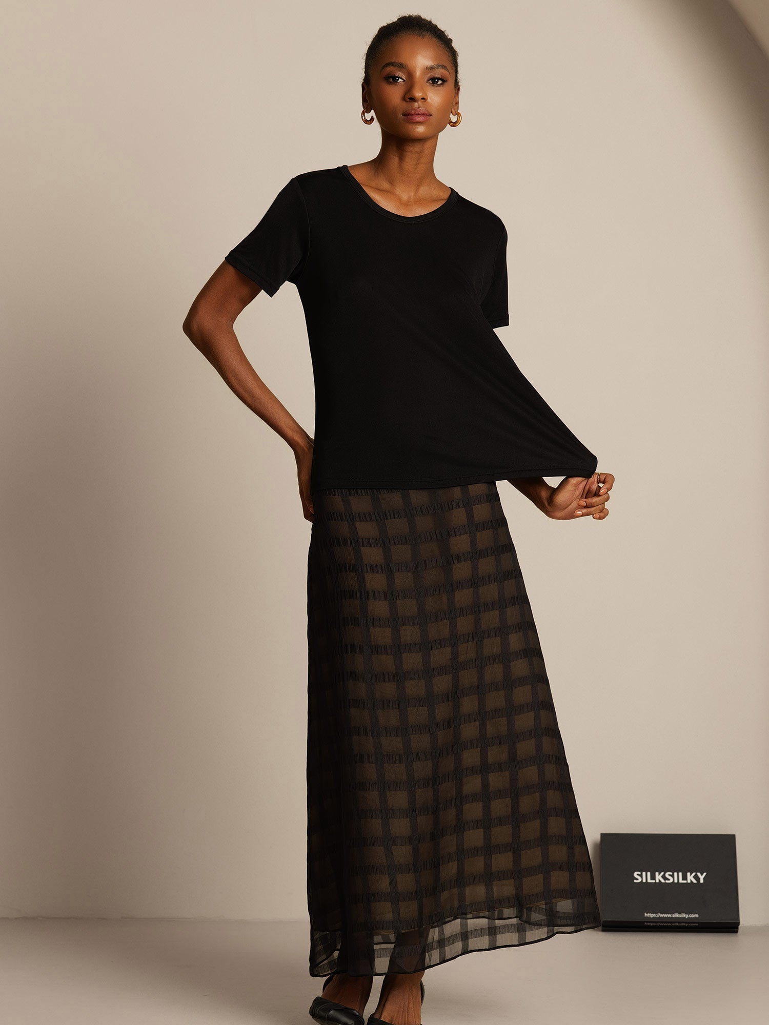 [Schwarz] SilkSilky-DE Kurzärmelig Womens T-Shirt 008