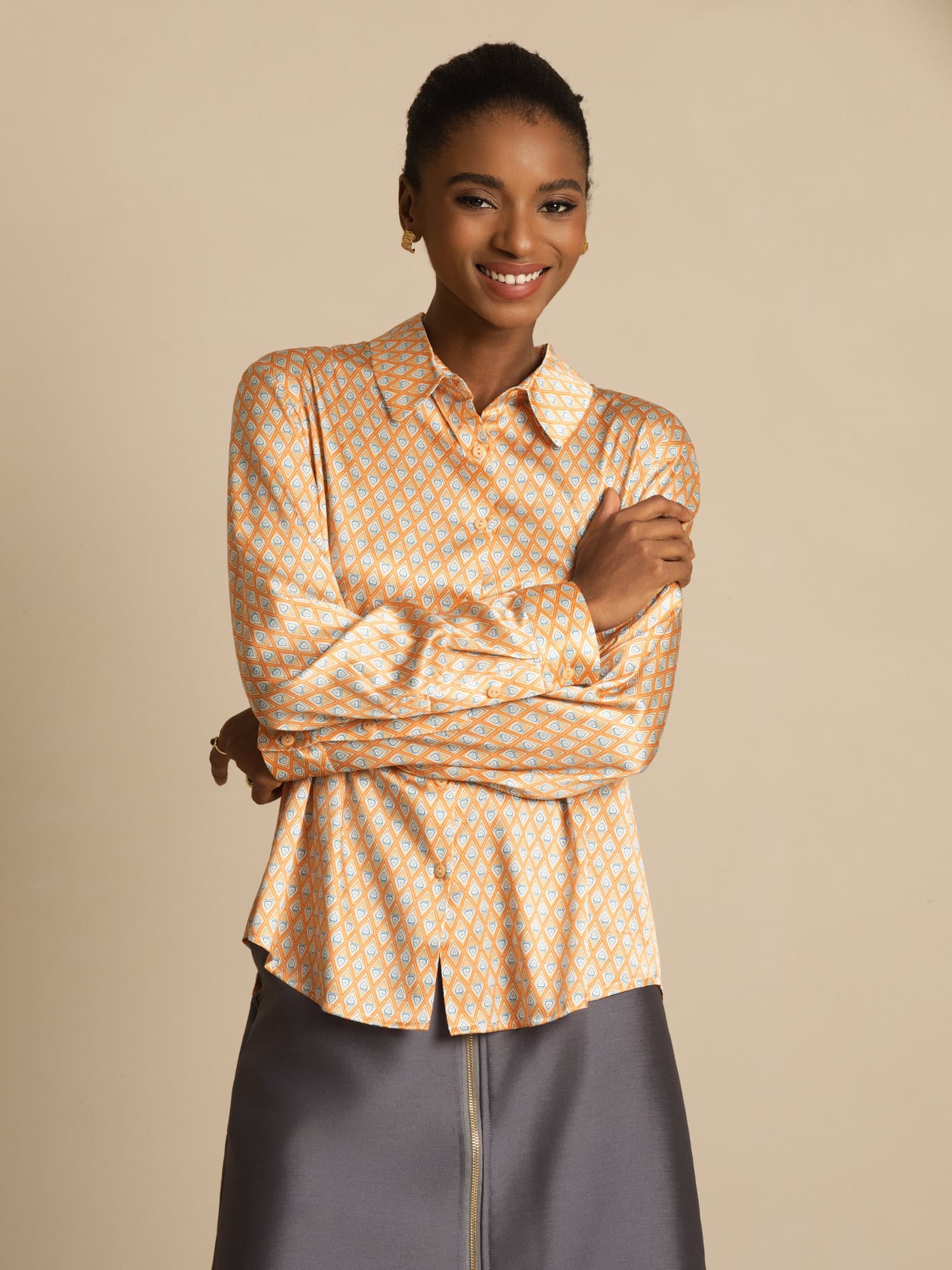 [Floral] SilkSilky-DE Seide Langärmelig Umlegekragen Damenhemd 005