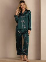 [Smaragd Zebra] SilkSilky-DE Long Sleeve Lapel Collar Damen Pyjamas 006