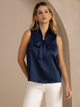 [Dunkelblau] SilkSilky-DE Sleeveless Tie Neck Cami Top 001