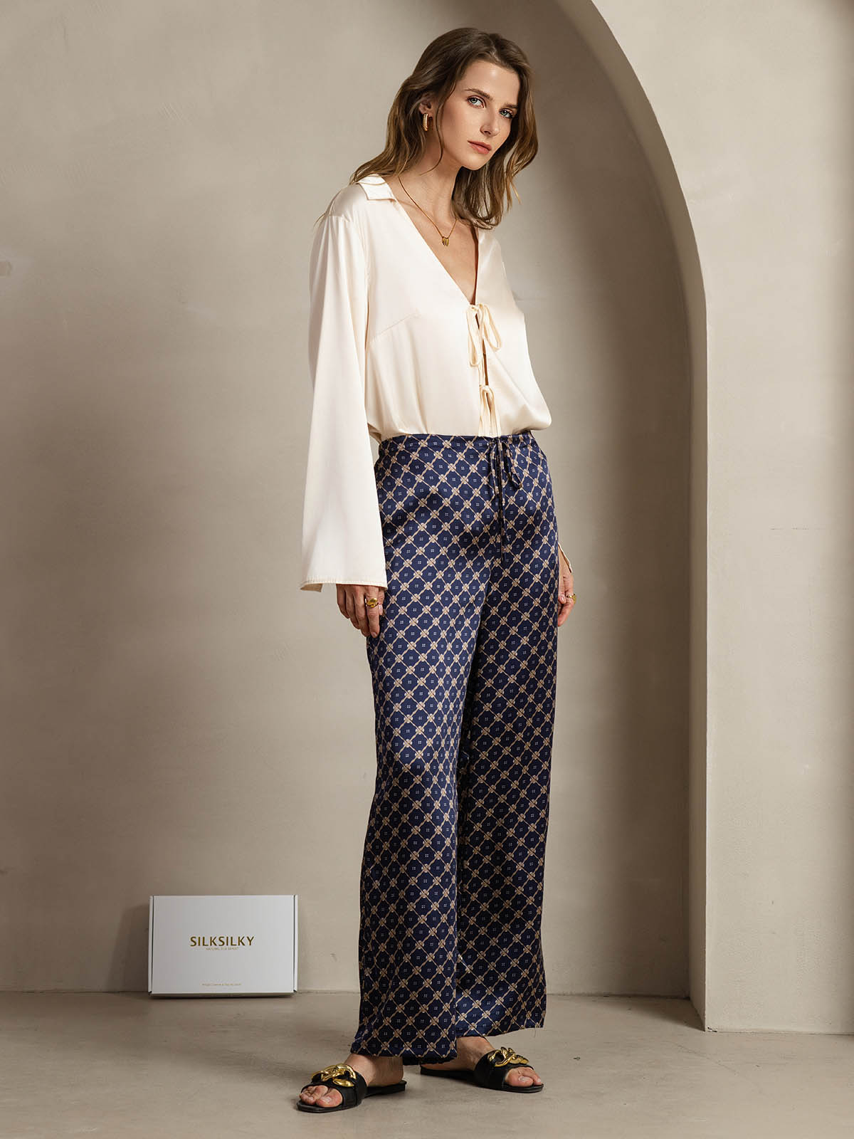 [Marine Kette] SilkSilky-DE 19Momme Seide Womens Pants 004