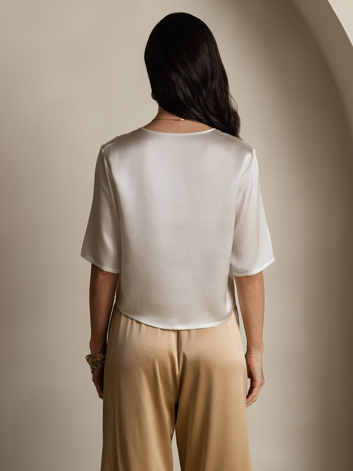 [Weiß] SilkSilky-DE Reine Seide Womens T-Shirt 002
