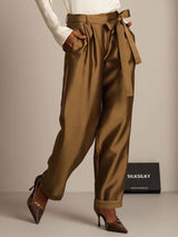 [Bronze] SilkSilky-DE 32Momme Silk-Wool Blend Womens Pants 006
