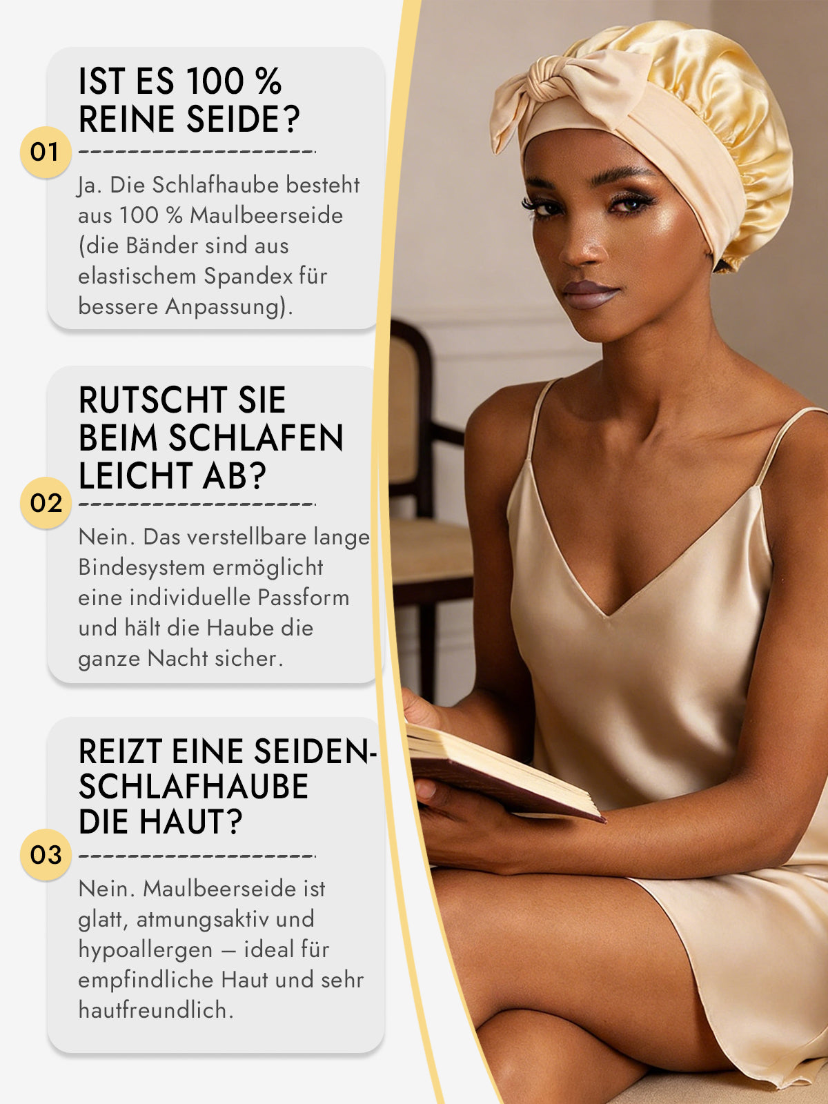 [Champagner] SilkSilky-DE Reine Seide Sleep Cap 006