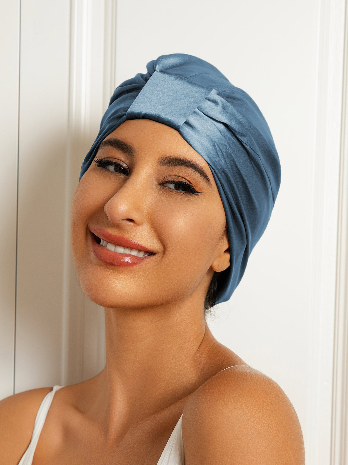 SilkSilky-DE Reine Seide Sleep Cap Stahlblau 001