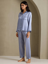 [Stahlblau] SilkSilky-DE Long Sleeve Notch-Kragen Damen Pyjamas 006