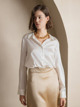 [Weiß] SilkSilky-DE Long Sleeve Lapel Collar Damenhemd 001