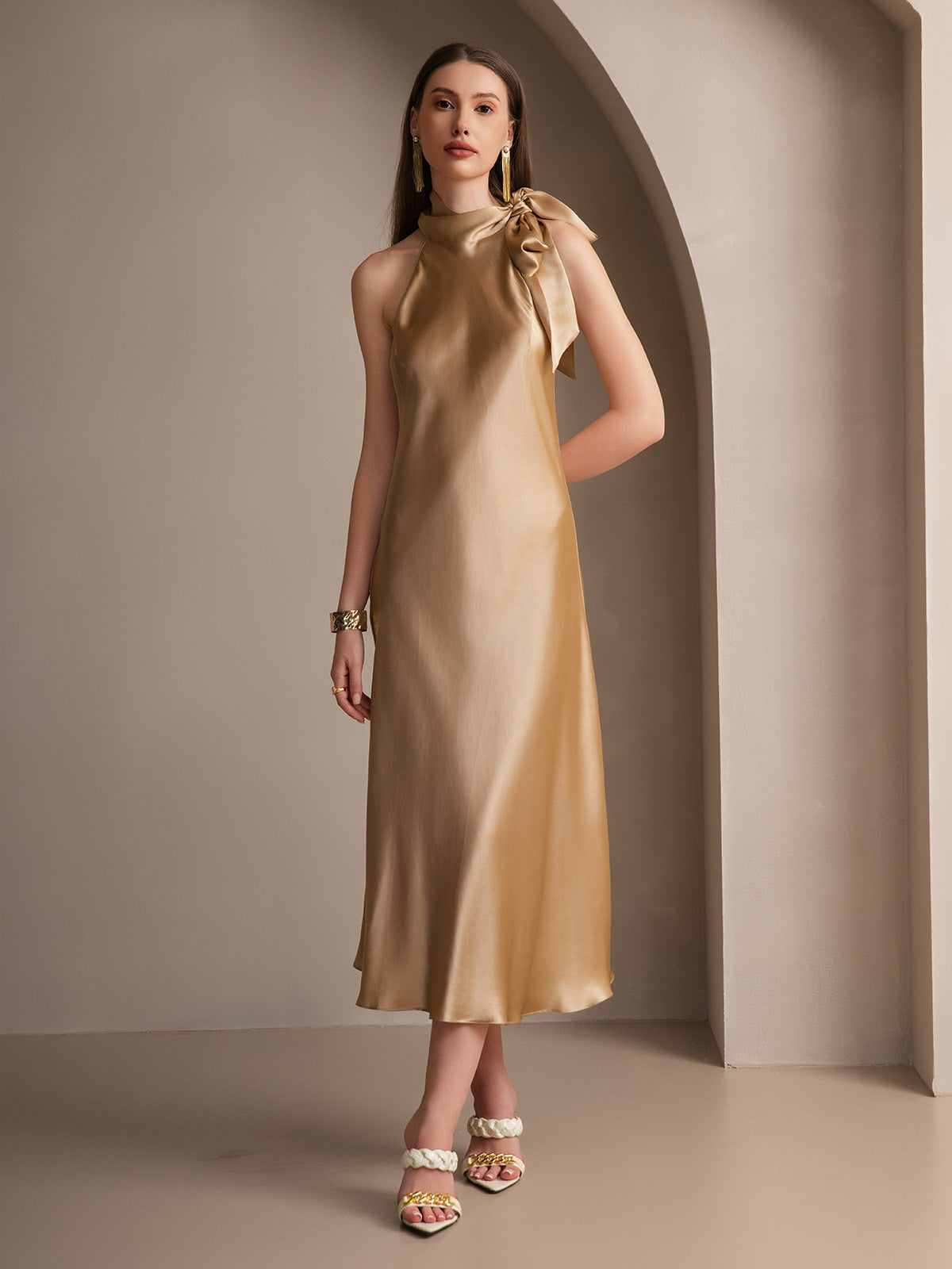 [Champagner] SilkSilky-DE 19Momme Seide Dress 006