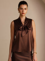 [Dunkle Schokolade] SilkSilky-DE Sleeveless Tie Neck Cami Top 001