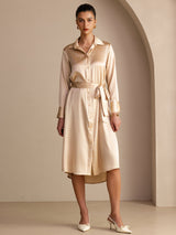 [Champagner] SilkSilky-DE Long Sleeve Lapel Collar Kleider 001