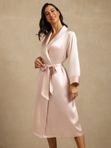 [Rosa] SilkSilky-DE Reine Seide Umlegekragen Damen Morgenmantel 009,
