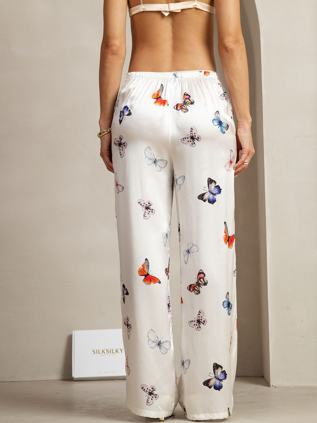 [Weiß Schmetterling] SilkSilky-DE 19Momme Seide Womens Pants 002