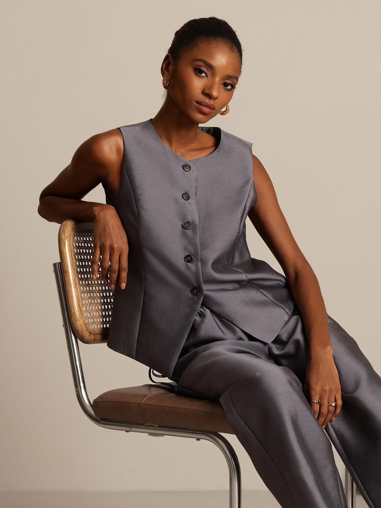 [Grau] SilkSilky-DE 32Momme Silk-Wool Blend Womens Vest 001,