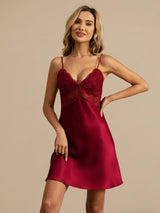 [Rotwein] SilkSilky-DE Sleeveless Deep V Neck Nachthemden 007