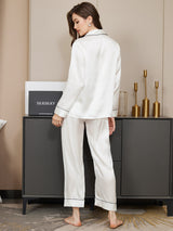 [Weiß] SilkSilky-DE Long Sleeve Notch-Kragen Damen Pyjamas 002