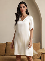 [Beige] SilkSilky-DE Half Sleeve V Neck Nachthemden 004