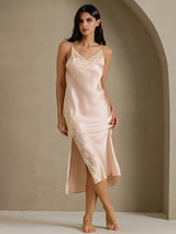[Hellrosa] SilkSilky-DE Sleeveless V Neck Nachthemden 001