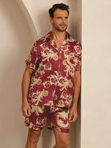 [Weinroter Drache] SilkSilky-DE Short Sleeve Notch-Kragen Herren Pyjamas 001