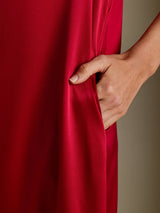 [Rotwein] SilkSilky-DE 3/4 Sleeve Round Neck Kleider 003