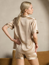 [Champagner] SilkSilky-DE Short Sleeve Notch-Kragen Damen Pyjamas 002