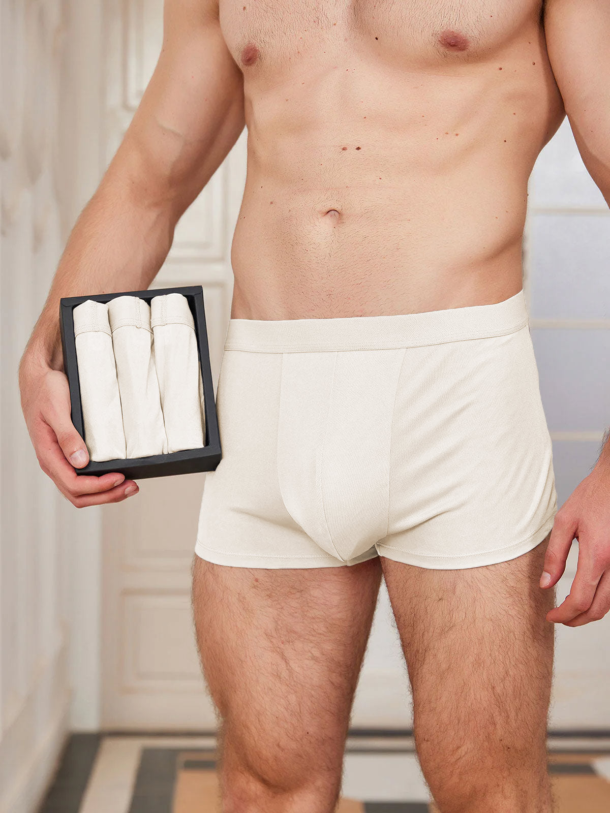 [Beige] SilkSilky-DE Reine Seide Mens Underwear 001