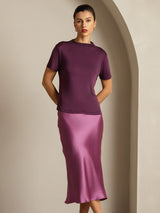 [Violett] SilkSilky-DE 100% Silk Jersey Short Sleeve Mock Neck T-Shirt 008