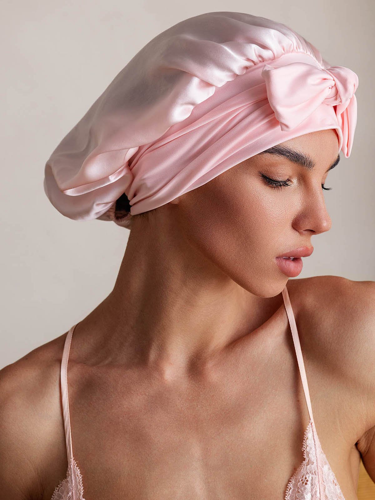 [Schwarz] SilkSilky-DE Reine Seide Sleep Cap 006,