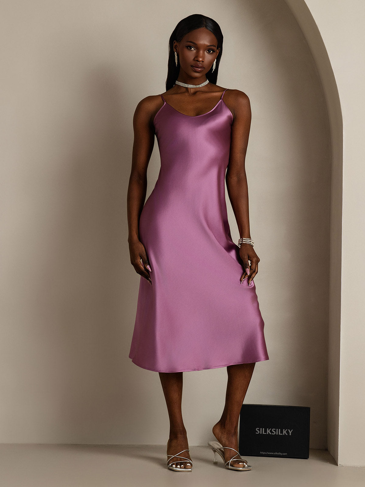 [Dunkelviolett] SilkSilky-DE Reine Seide Dress 004
