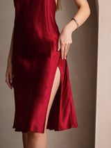 [Rotwein] SilkSilky-DE Sleeveless Kleider 004