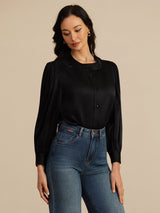 [Schwarz] SilkSilky-DE 19Momme Long Sleeve Round Neck Bluse 001