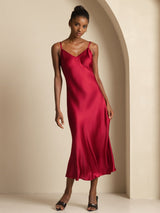 [Rotwein] SilkSilky-DE Sleeveless V Neck Kleider 004